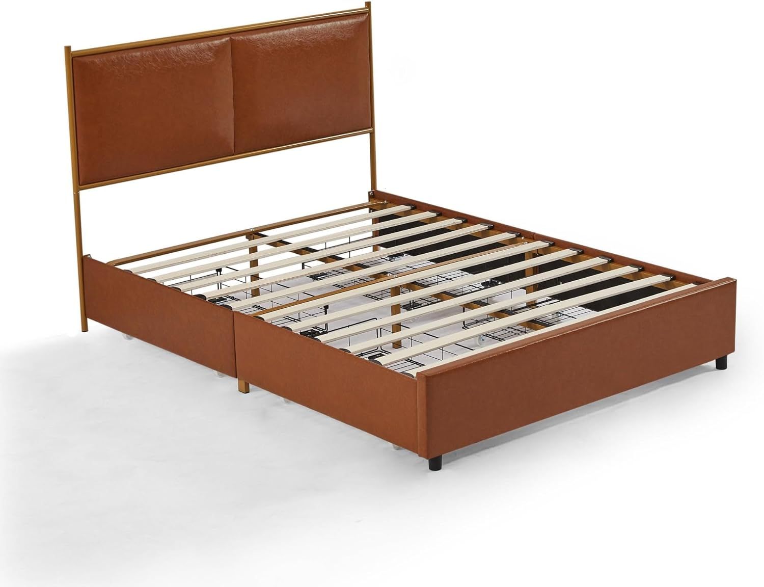 Dolonm Upholstered Queen Size Platform Metal Bed Frame with Four Storage Drawers Mattress Foundat... | Amazon (US)
