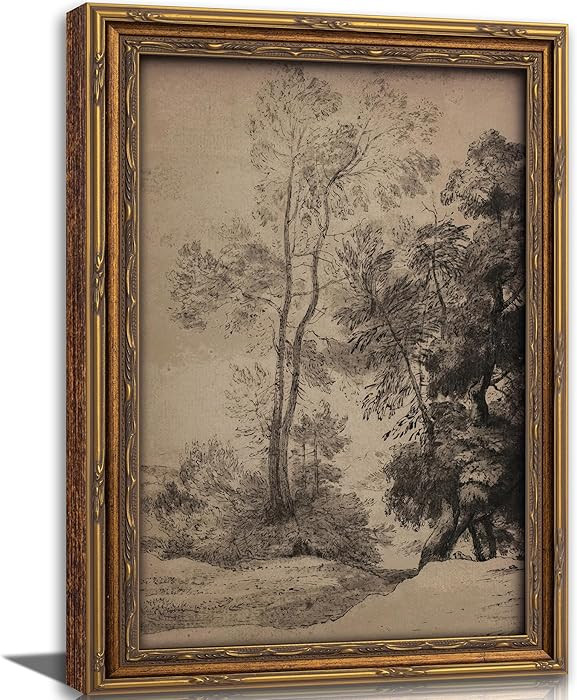 Vintage Gold Framed Wall Art Rustic Farmhouse Gray Natural Sketch Canvas Painting Picture Wall De... | Amazon (US)