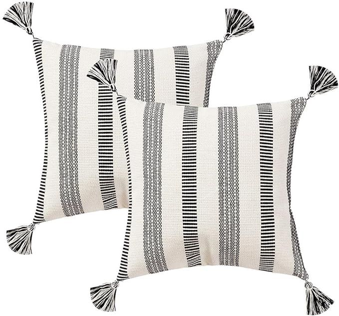 blue page Decorative Striped Black White Throw Pillow Covers Set, Modern Textured Farmhouse Pillo... | Amazon (US)