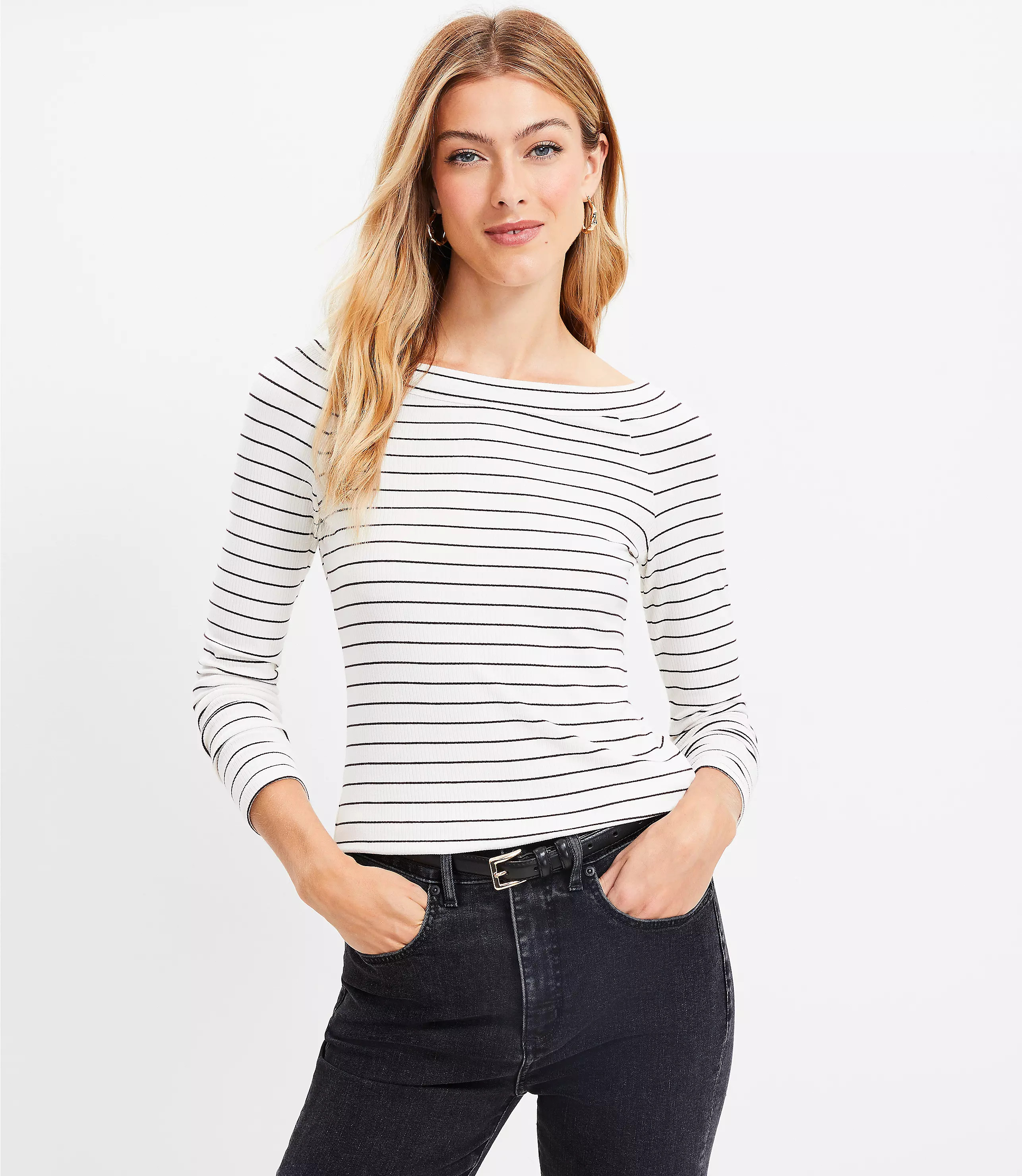 Stripe Ribbed Boatneck Top | LOFT