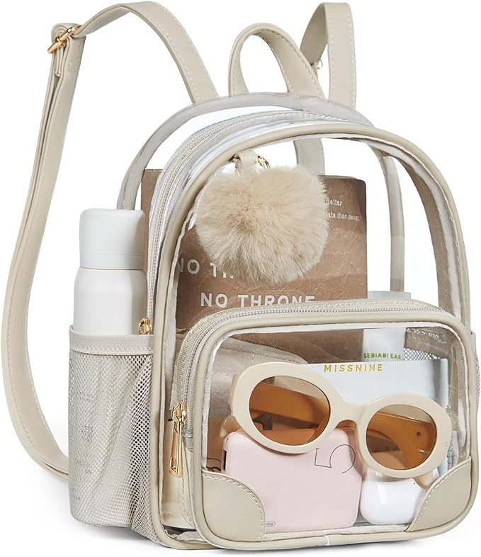 Missnine Anti-theft Clear Backpack, Small Mini Clear Bag for Sport Event Concert with Cute Fur Ba... | Amazon (US)