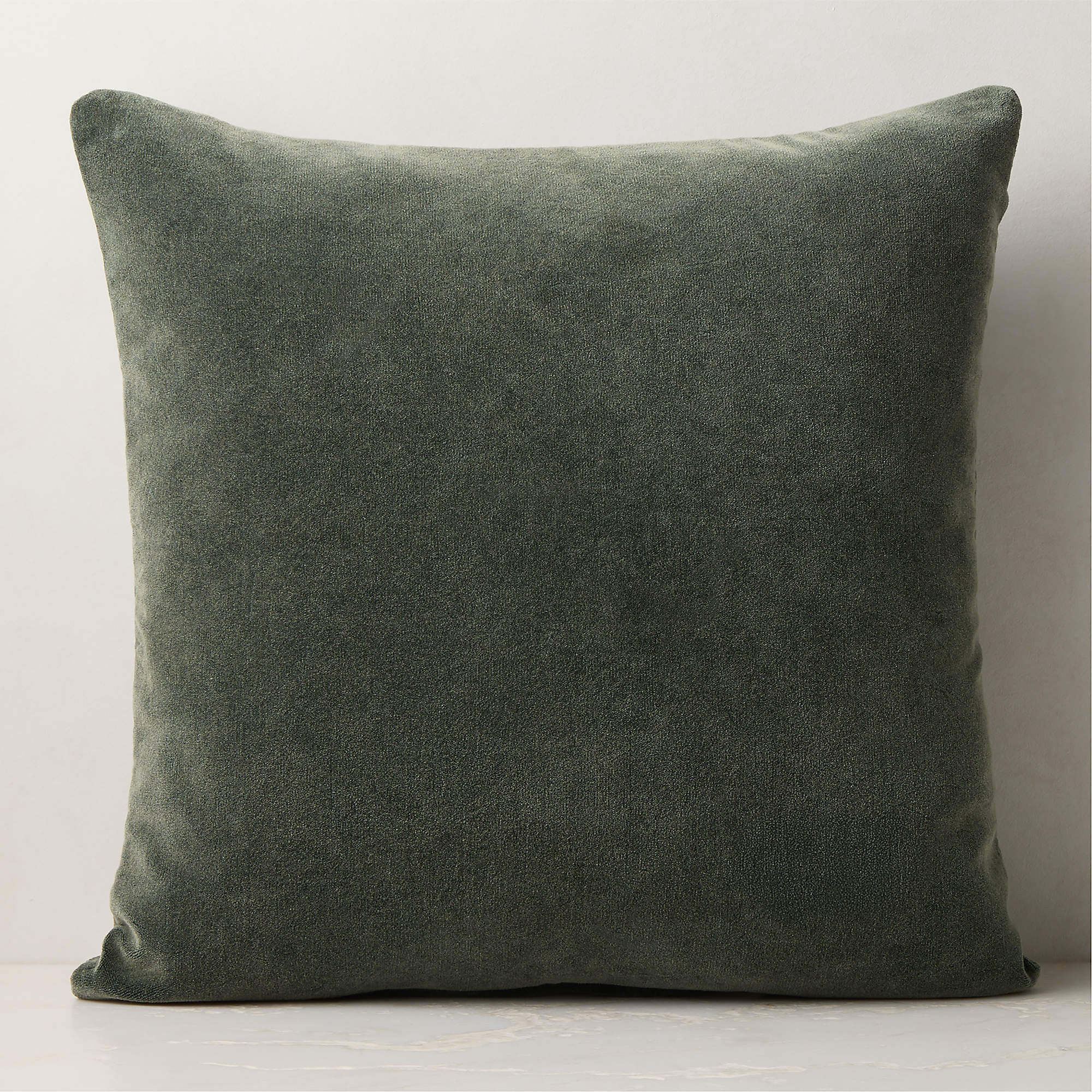 Encino Smoked Green Organic Cotton Stonewashed Velvet Throw Pillow with Down-Alternative Insert 2... | CB2
