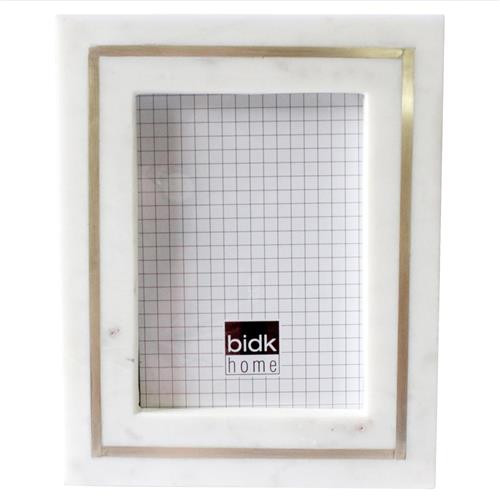 Odina Modern Classic White Marble Brass Inlay Photo Frame - 5x7 | Kathy Kuo Home