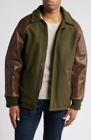 Schott NYC Wool Blend & Leather Coaches Jacket | Nordstrom | Nordstrom