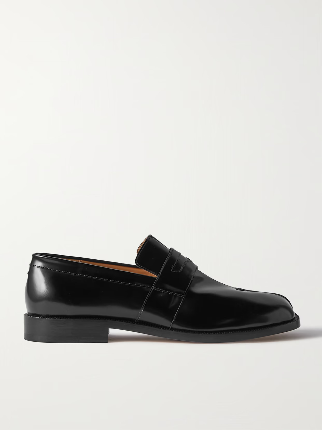 Maison Margiela - Tabi Split-toe Glossed-leather Loafers - Black | NET-A-PORTER (US)