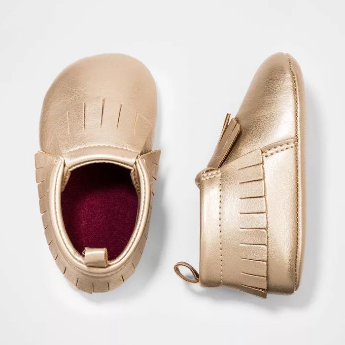 Baby Girls' Faux Leather Moccasin Shoes - Cat & Jack™ Gold | Target