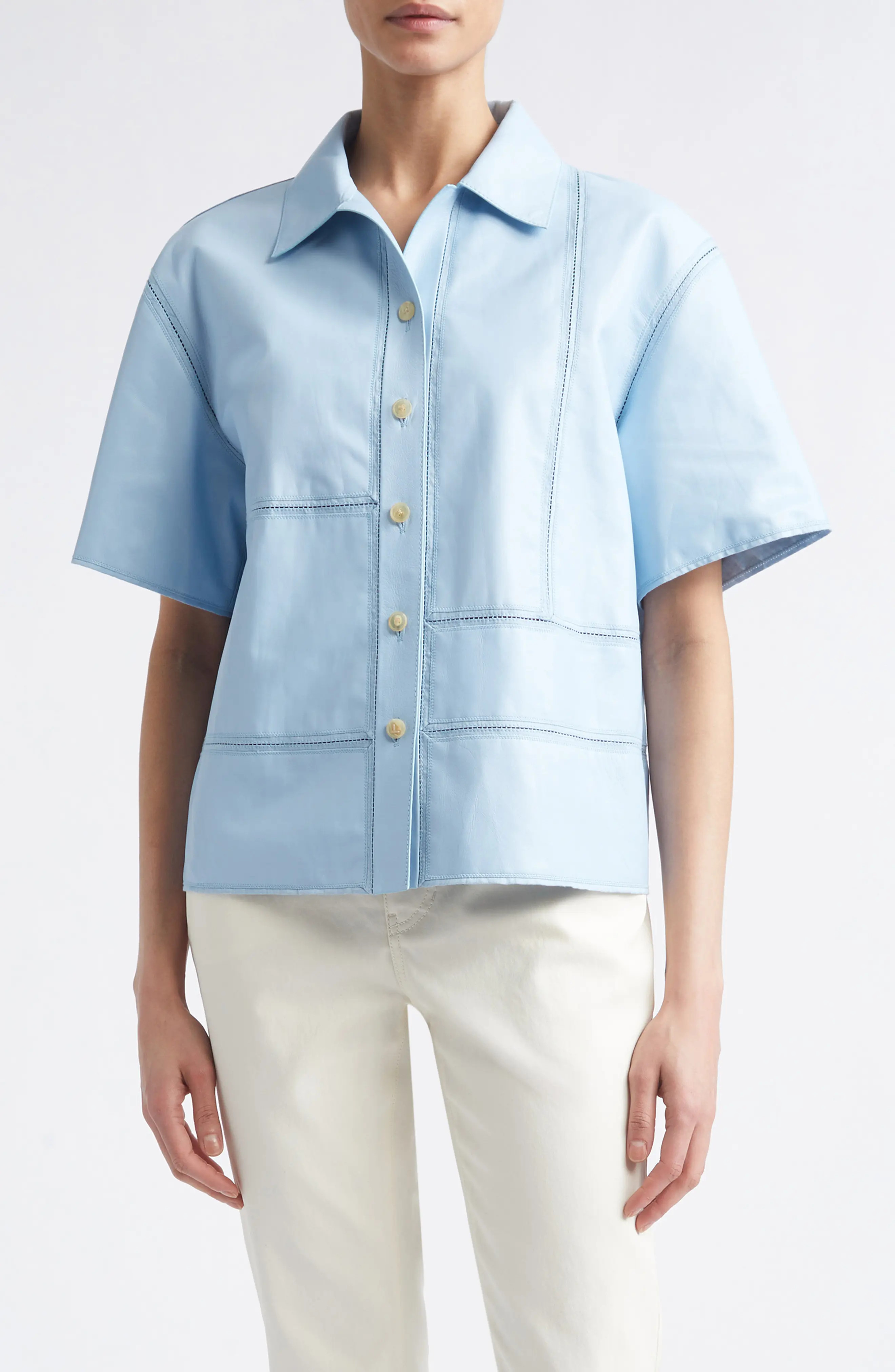 Ladder Stitch Inset Paneled Tumbled Leather Shirt (Women) | Nordstrom | Nordstrom