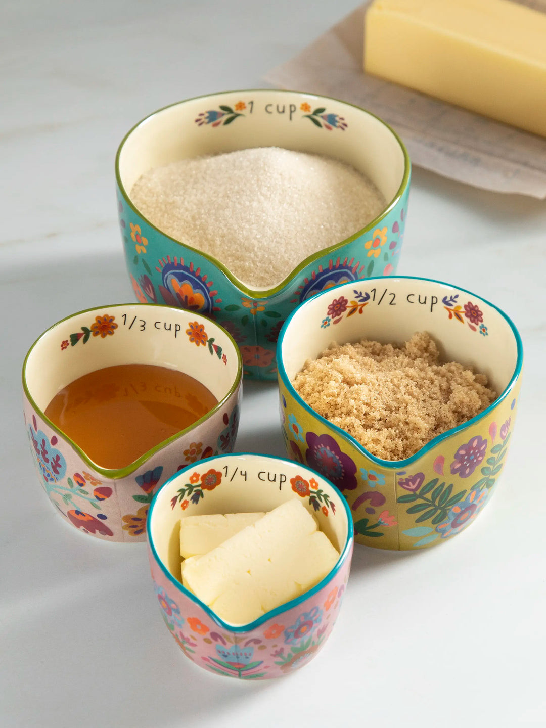Ceramic Nesting Measuring Cups - Folk Flower | Natural Life