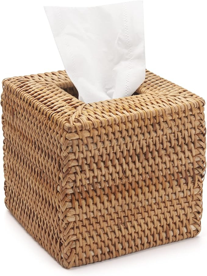 Rattan Tissue Box Cover Natural Woven Facial Napkin Holder Square (Natural, 5.5x5.5x5.9 Inch) | Amazon (US)