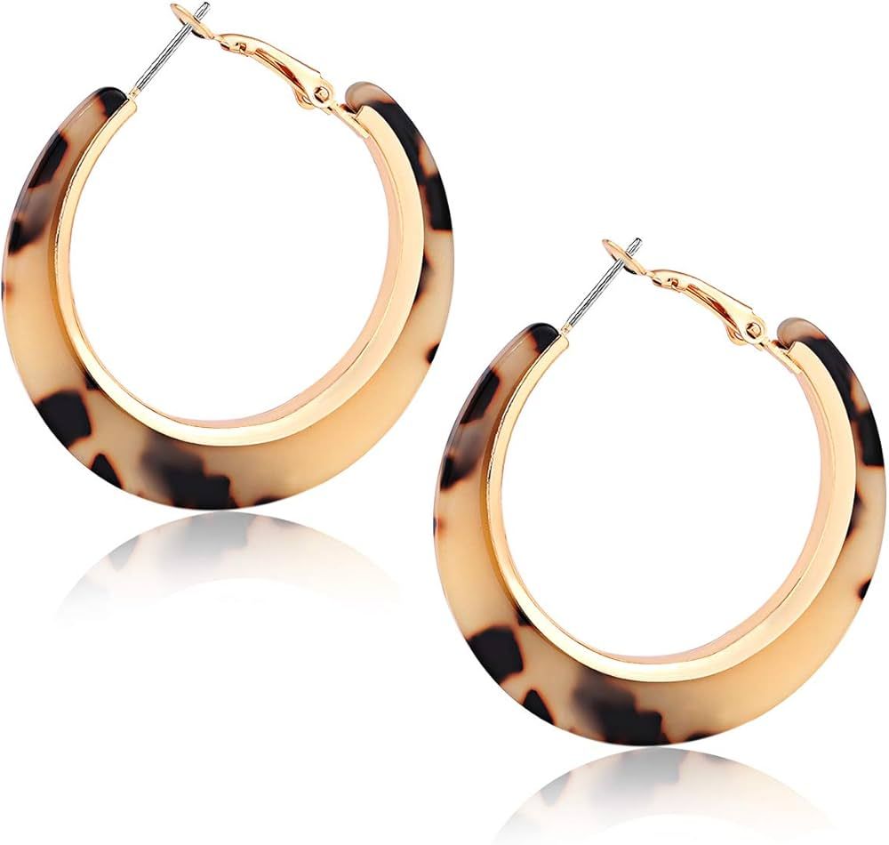 XOCARTIGE Acrylic Hoop Earrings for Women Tortoise Resin Earrings Bohemia Statement Dangle Earring Studs for Girls | Amazon (US)