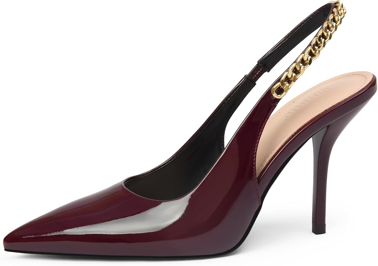 iiimmu Women's Stiletto Heels Patent Leather Slingback Pumps | Amazon (US)