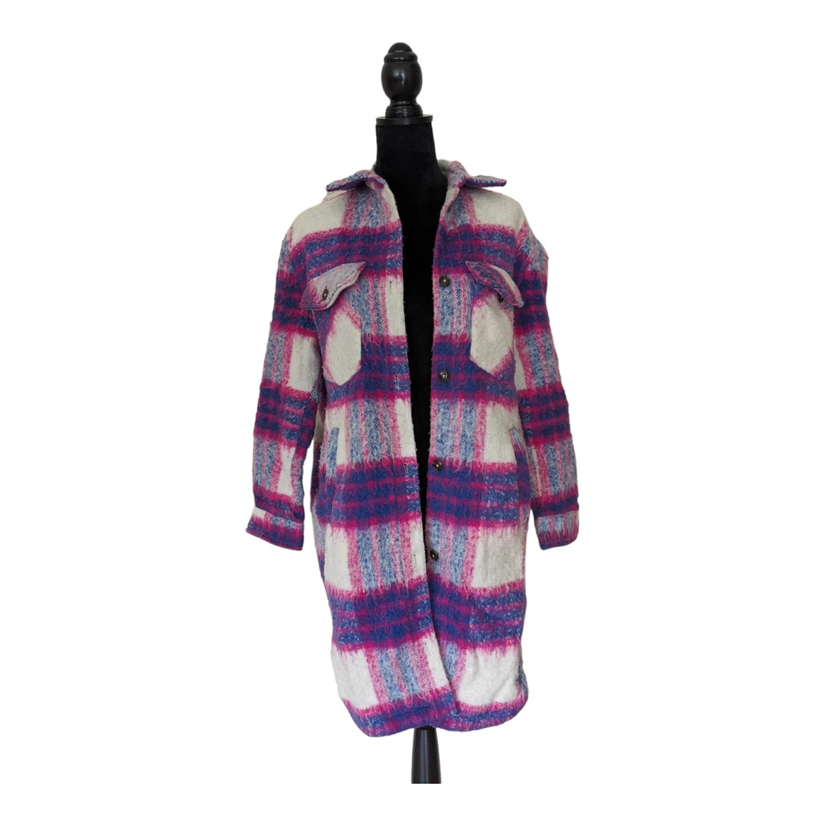 BlankNYC Size Medium Prime Time Shacket Shirt Jacket Purple Plaid Wool Blend  | eBay | eBay US