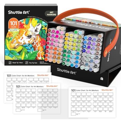 Shuttle Art 101 Colors Alcohol Markers, 100 Colors Dual Tip Art Marker Set Plus 1 Colorless Blender with Marker Case Perfect for Illustration Students Adult Coloring Sketching | Amazon (US)