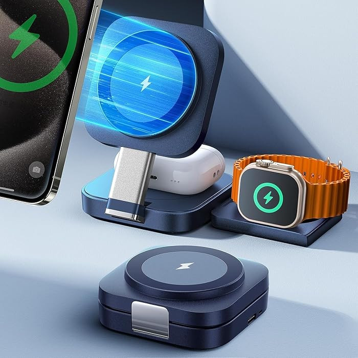 LISEN 3 in 1 Wireless Charging Station for iPhone Foldable Magsafe Charger Pad Travel Wireless Ch... | Amazon (UK)