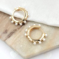 Dotted Hoop Earrings, Boho Hoop, Gold Ball Pearl Huggie Hoops, Wedding Bridesmaids Jewelry | Etsy (US)