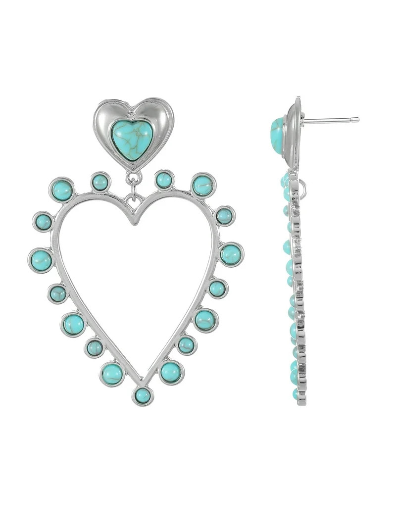 Packed Party Women's Cowgirl Turquoise Heart Dangling Stud Earrings, 1 Pair | Walmart (US)