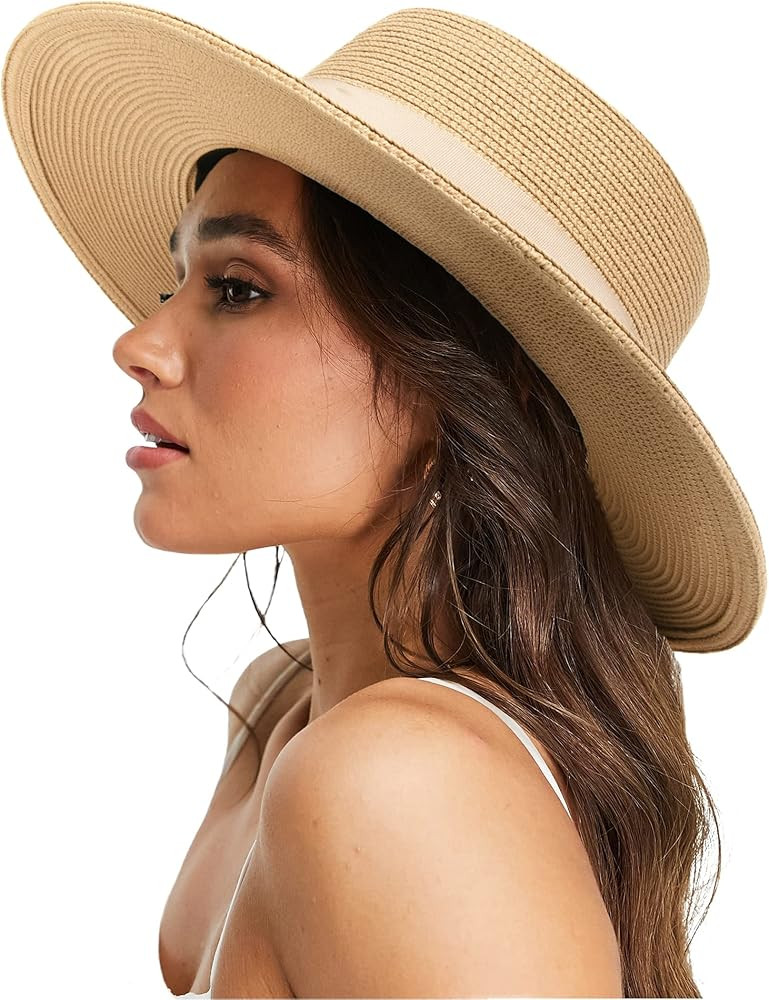 Camptrace Womens Sun Hats for Summer Straw Beach Hat Sun Protection Wide Brim Boater Hat | Amazon (US)