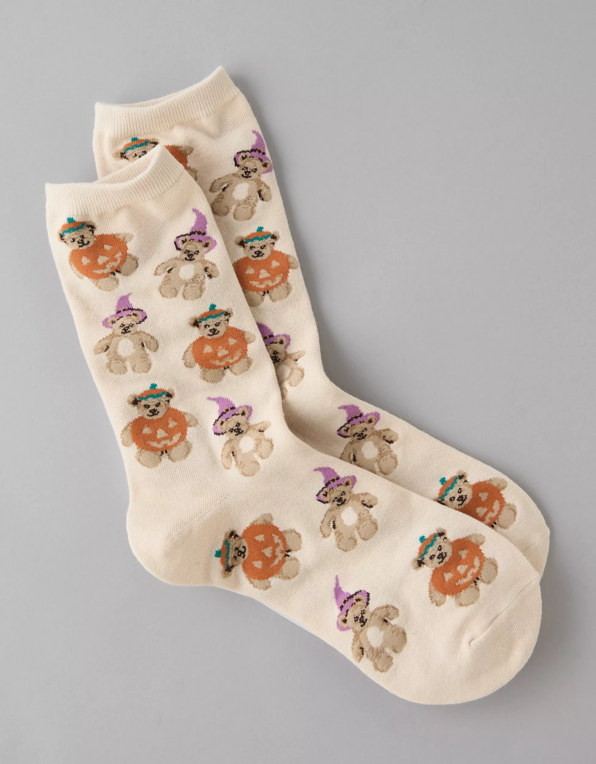 AE Pumpkin Teddy Bear Crew Socks | American Eagle Outfitters (US & CA)