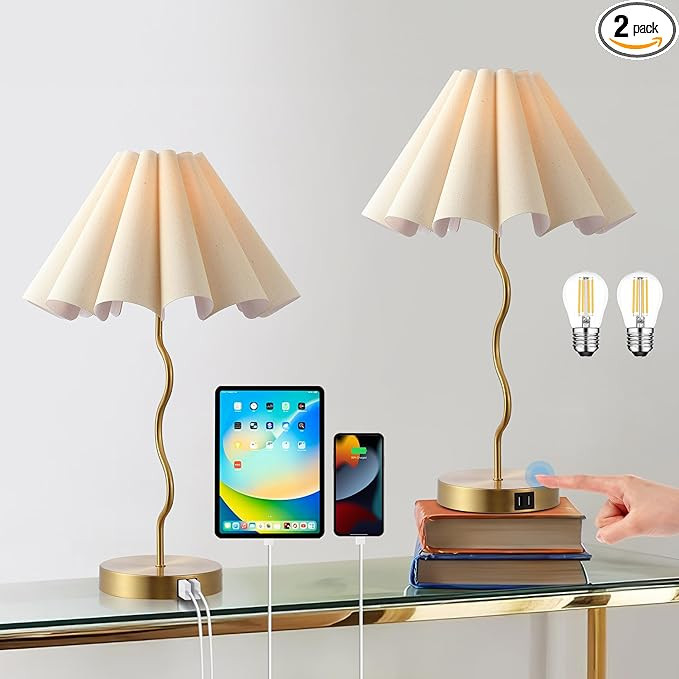 Table Lamps for Bedroom Living Room Gold Lamps Set of 2 Modern Touch Dimmable Lamp for End Table ... | Amazon (US)