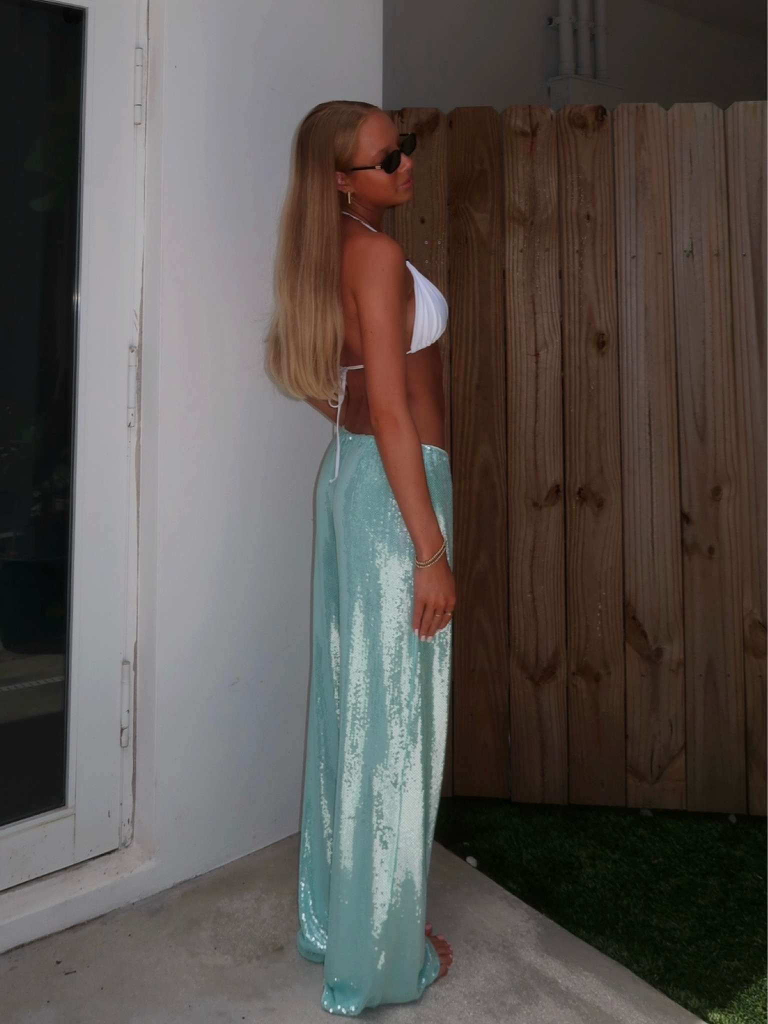 sequin pants vacation outfit 🐆