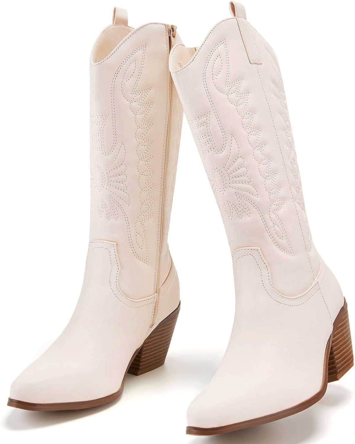 TINSTREE Women's Embroidered Cowboy Boots for Women Knee High Western Boots Cowgirl Boots Mid Cal... | Amazon (US)