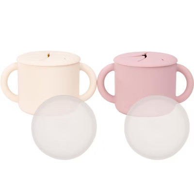 WeeSprout Snack Containers, Food Grade Silicone Cups, Spill-Proof Tops for Toddlers & Babies - Set of 2 (Matte Pink, Matte Off White) | Target