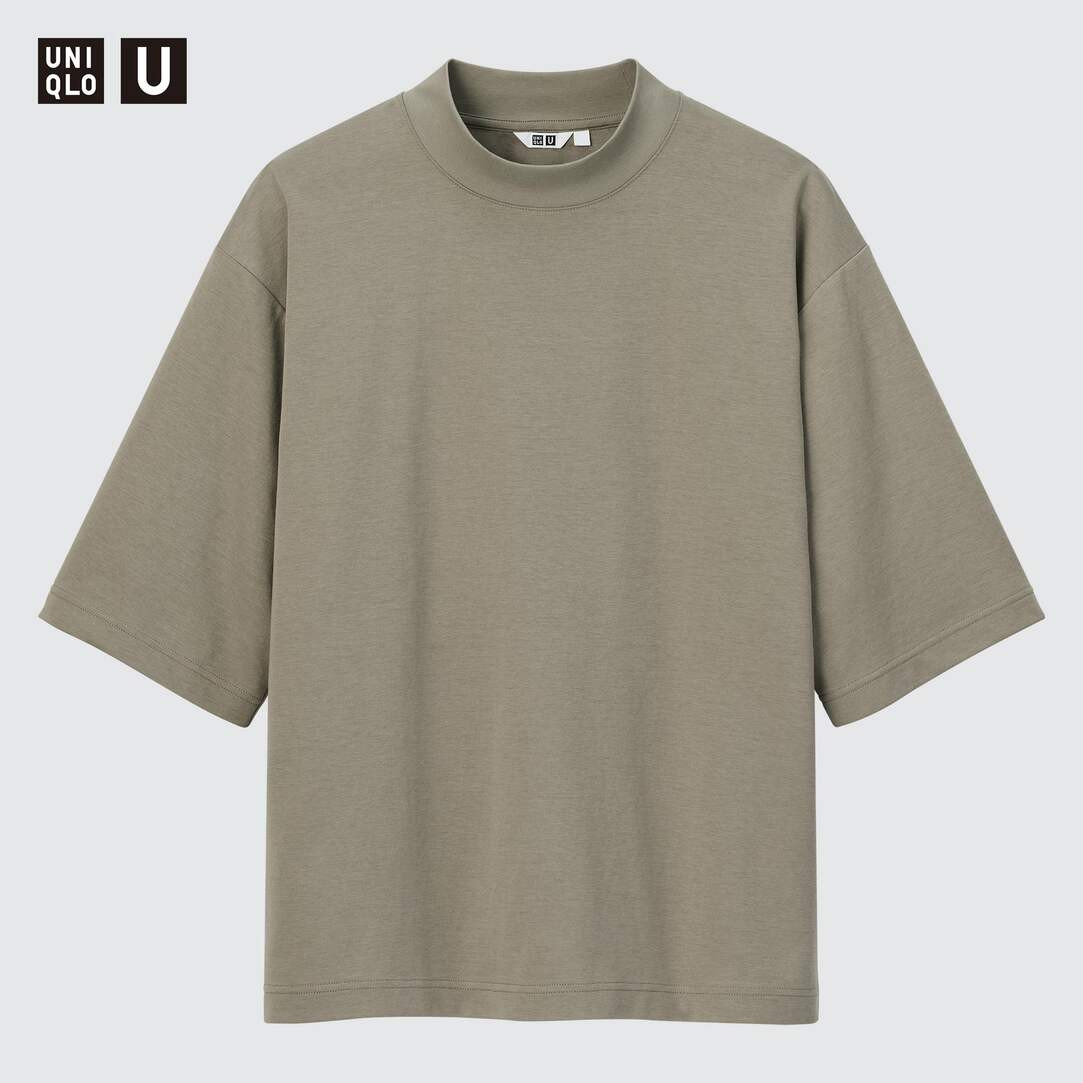 Uniqlo U AIRism Cotton Oversized Mock Neck Half Sleeved T-Shirt | UNIQLO (UK)