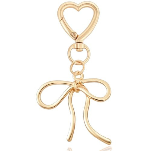 Rikhiua Cute Bow Keychain Elegant Bow Bag Charm Heart Keychain for Women Keys Bag Purse Decor Friend Sister Family (Gold) | Amazon (US)