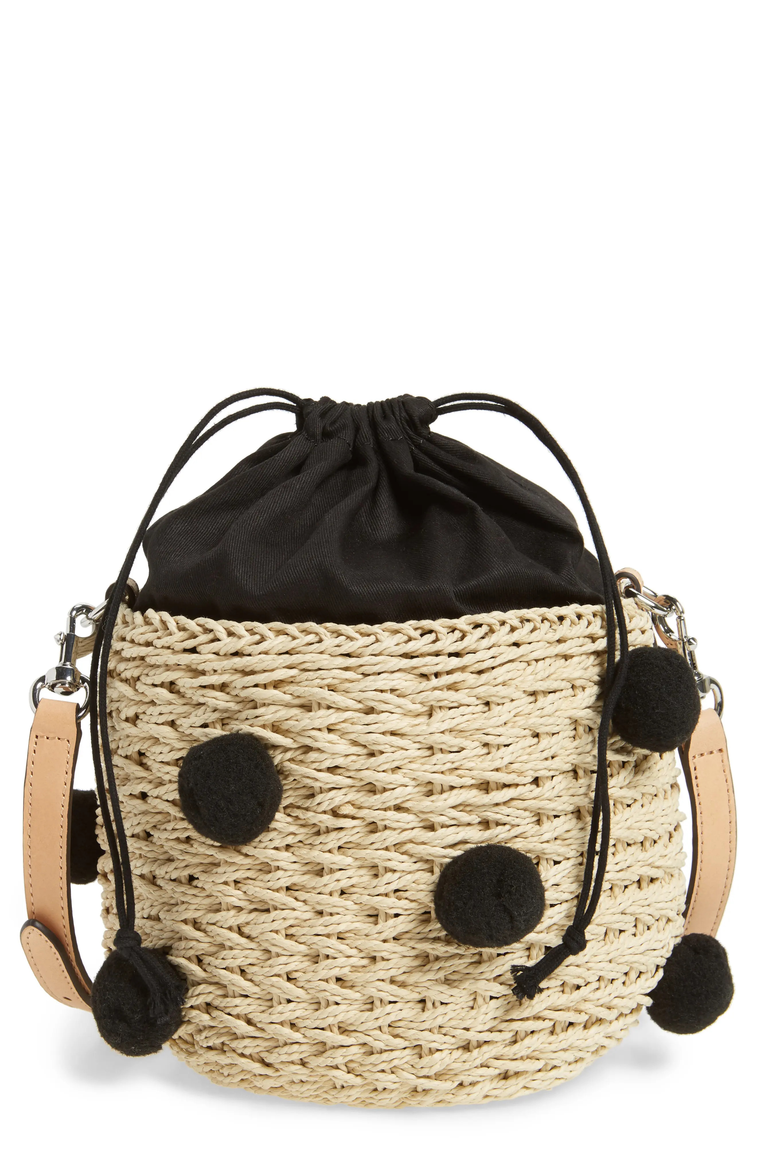 Straw Pom Pom Bucket Bag | Nordstrom