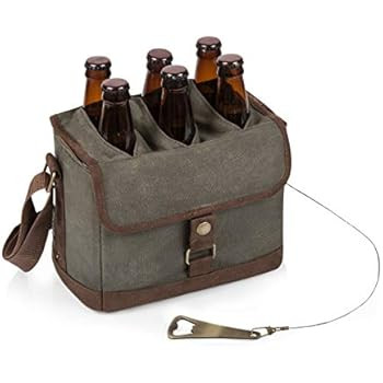 LEGACY - a Picnic Time Brand 6-Bottle Beer Caddy with Integrated Bottle Opener, Khaki Green/Brown | Amazon (US)