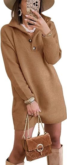 KIRUNDO 2023 Fall Winter Women's Long Sleeve Turtleneck Sweater Dress Button Down Solid Lapel Kni... | Amazon (US)