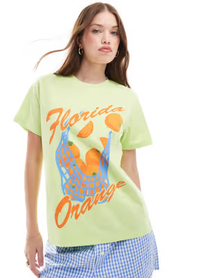 ASOS DESIGN oversized t-shirt with florida orange graphic in green | ASOS (Global)