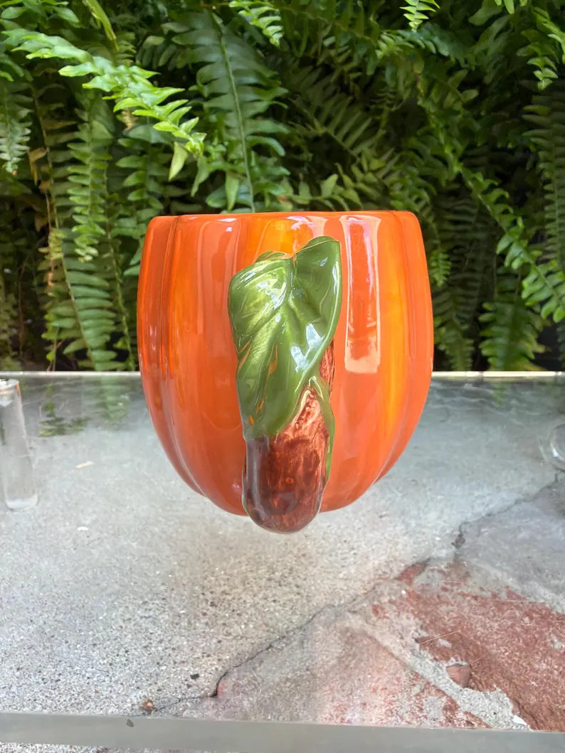 Vintage Sur la Table Figural Fall Orange Pumpkin Coffee Mug with Green Stem Handle, Thanksgiving ... | Etsy (Global)