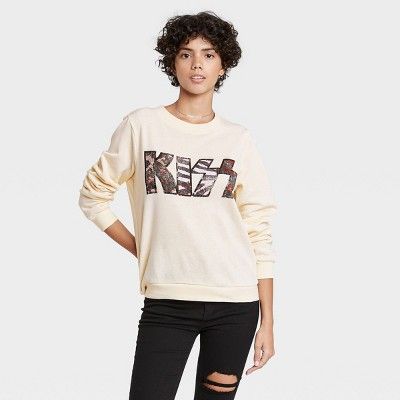 Women's Animal Print Kiss Graphic Sweatshirt - Off-White | Target