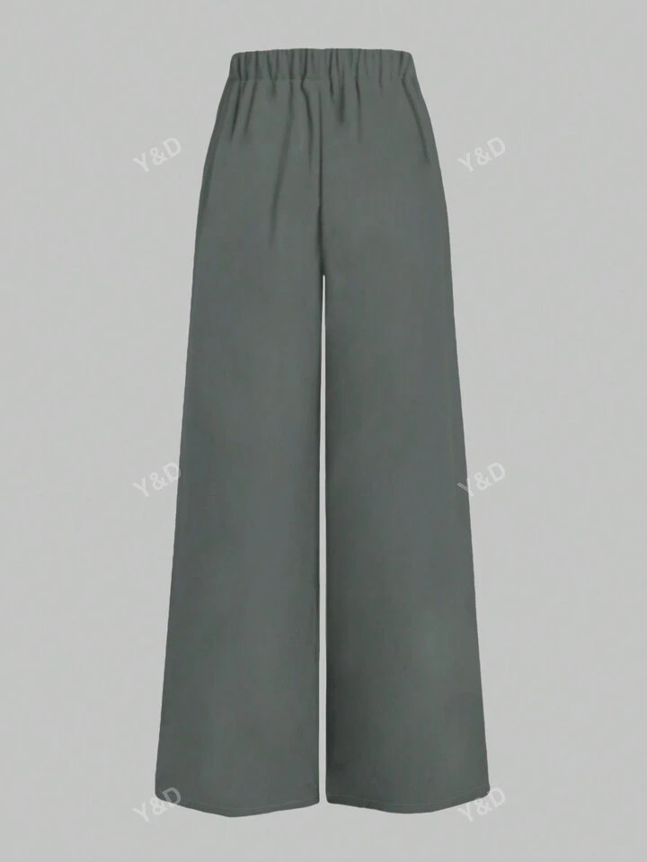 TrendsWomen's Casual Solid Color Elastic Waist Drawstring Wide Leg Pants | SHEIN