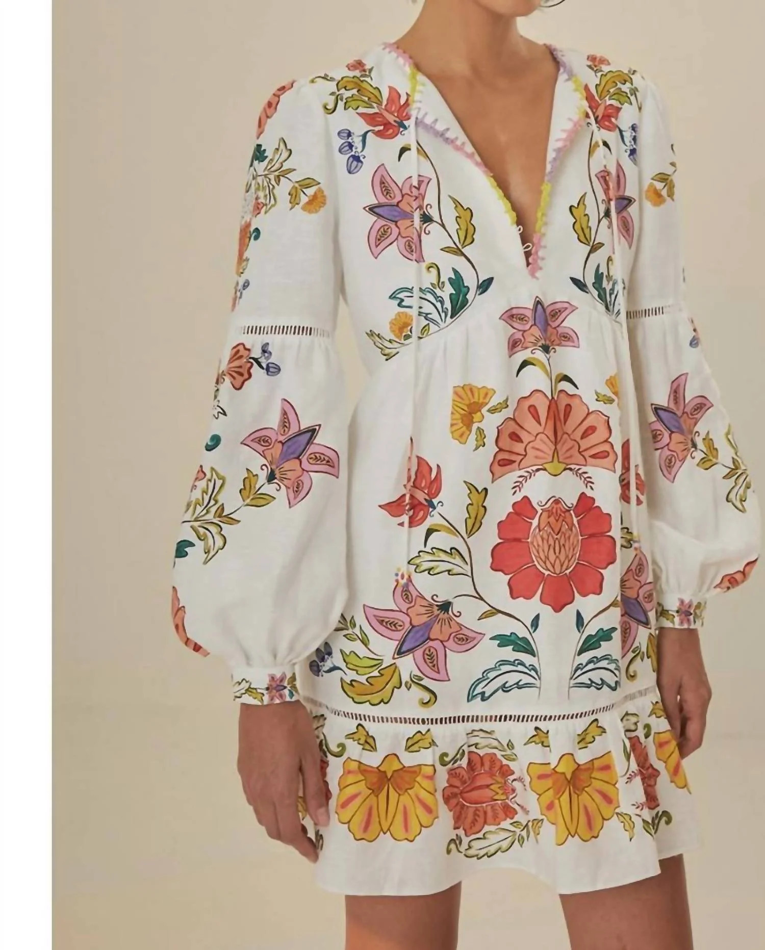 Floral Insects Mini Dress In Off Whie | Shop Simon