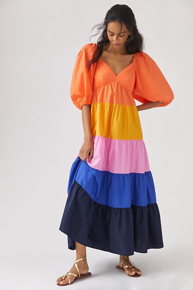 Farm Rio Tiered Colorblocked Maxi Dress | Anthropologie (US)