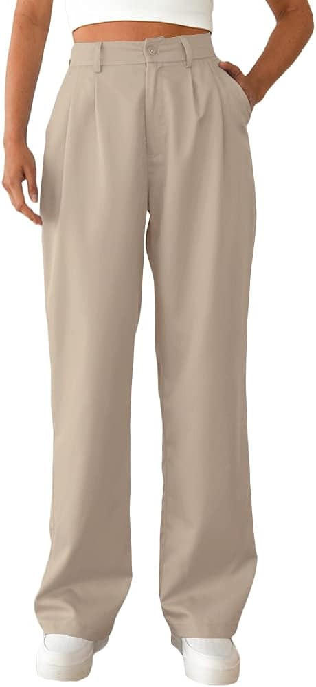 Bnycuml Women's Casual Straight Trousers High Waisted Button Work Office Dress Pants with Pockets | Amazon (US)