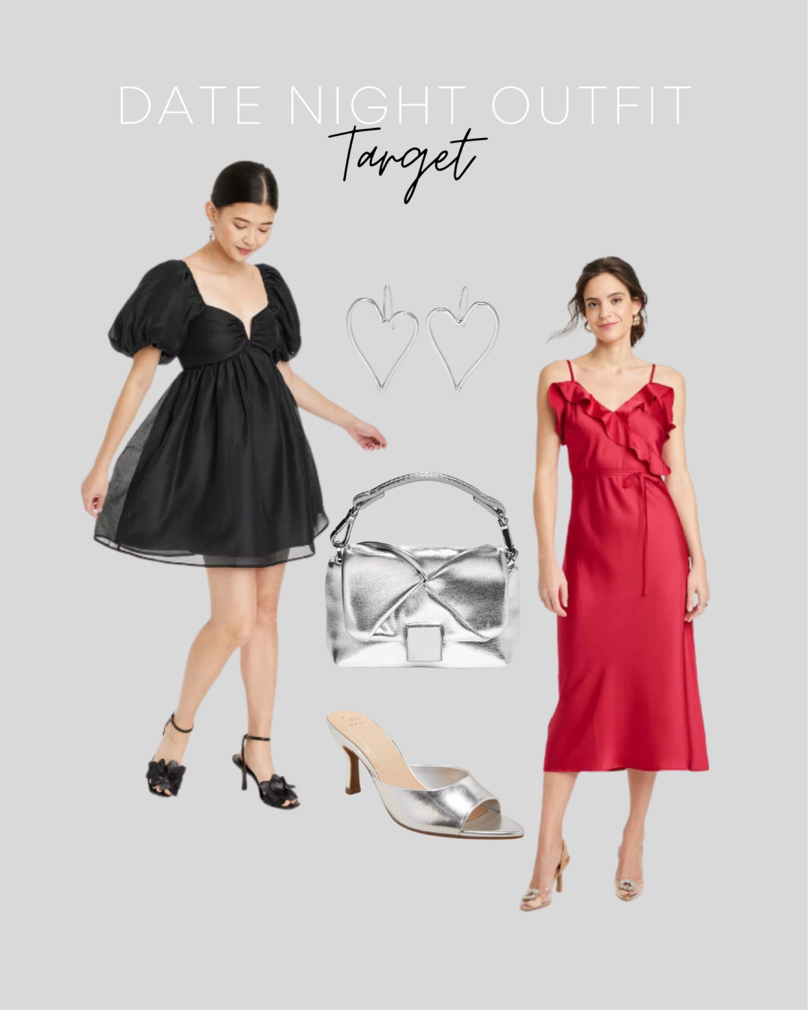 Date night outfits perfect for Valentine’s Day 

Red dress, silver accessories, silver bag, silver shoes, heart earrings, LBD

#LTKstyletip #LTKsalealert #LTKfindsunder50