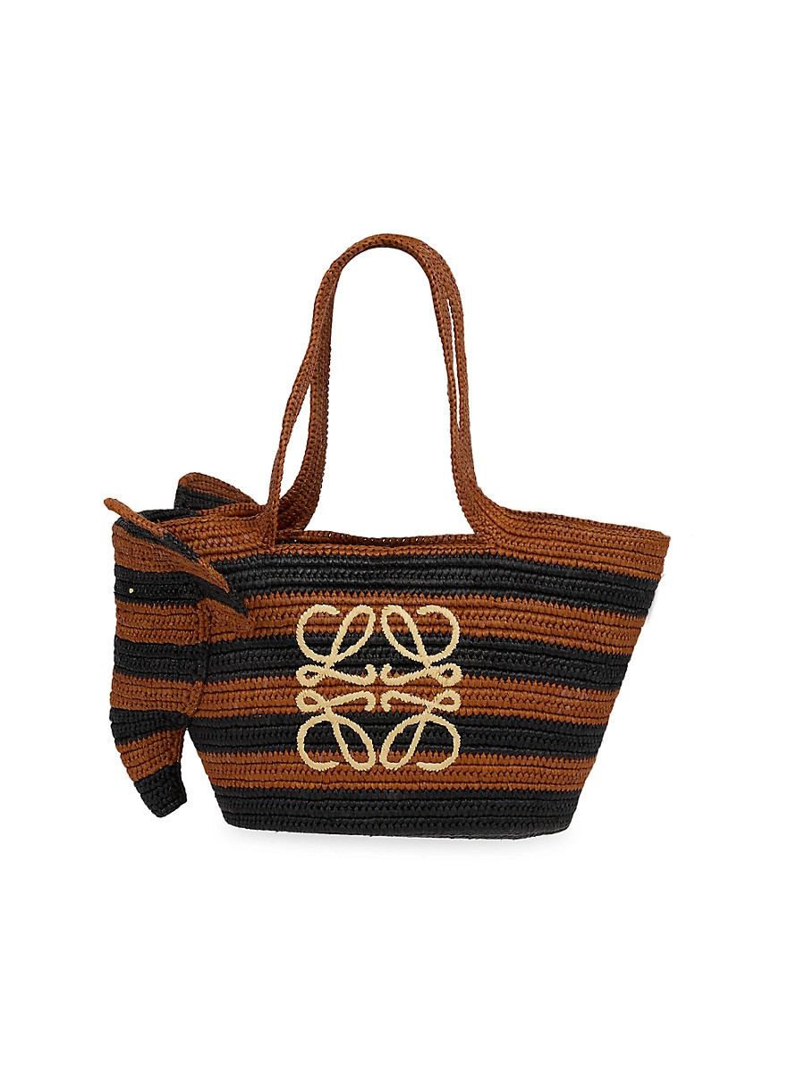 Women's LOEWE x Paula's Ibiza Elephant Striped Raffia Basket Bag - Black Honey | Saks Fifth Avenue