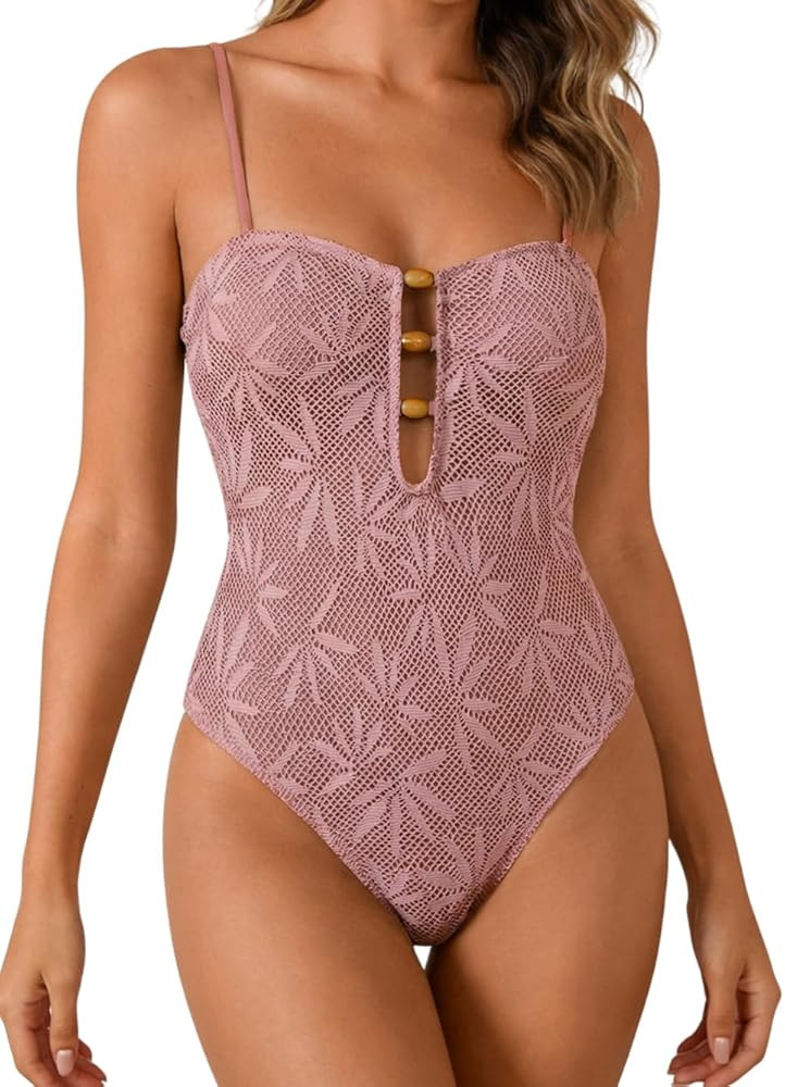 ShawGobow Cut Out One Piece Swimsuit Women,High Leg Boho Pattern Monokini Swimsuits,Cute Cruise B... | Amazon (US)