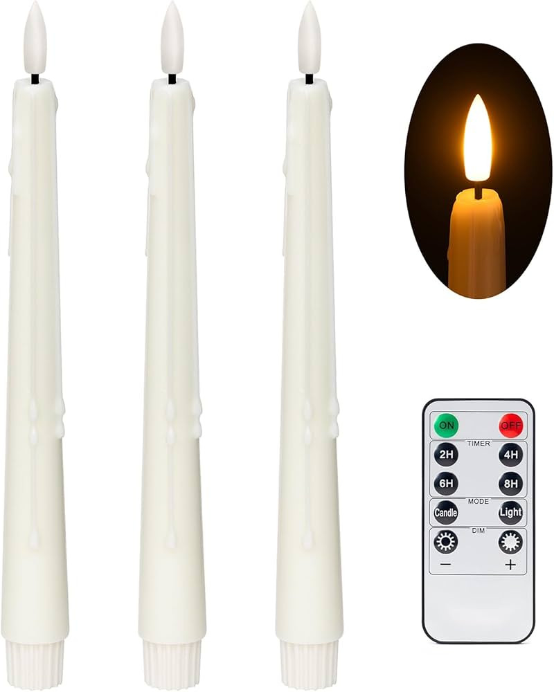 Stmarry 3 Pack Flameless Taper Candles with Remote and Timer - 9.65 Inch Ivory Real Wax LED Candl... | Amazon (CA)