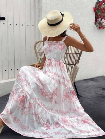 SHEIN VCAY Lange jurk met bloemenprint en kanten rand voor dames | SHEIN  Nederland | SHEIN