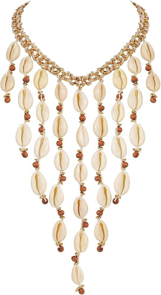 Firstmeet Layed Cowrie Shell Necklace With Glod Coin Pendant Handmade Hawaiian Puka Seashell Chok... | Amazon (US)