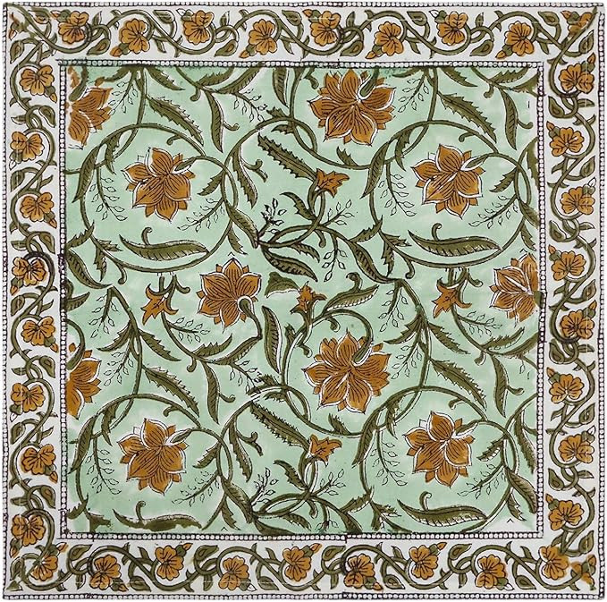 18x18 Inches Cotton Napkins Set of 4, Brown Green, Washable Hand Block Printed Reusable Cloth Nap... | Amazon (US)