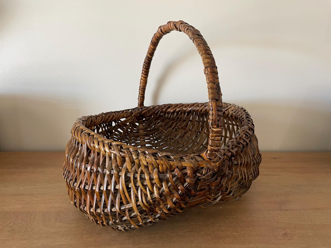 Vintage Oversized Dark Woven Wicker Gathering Basket - Etsy | Etsy (US)