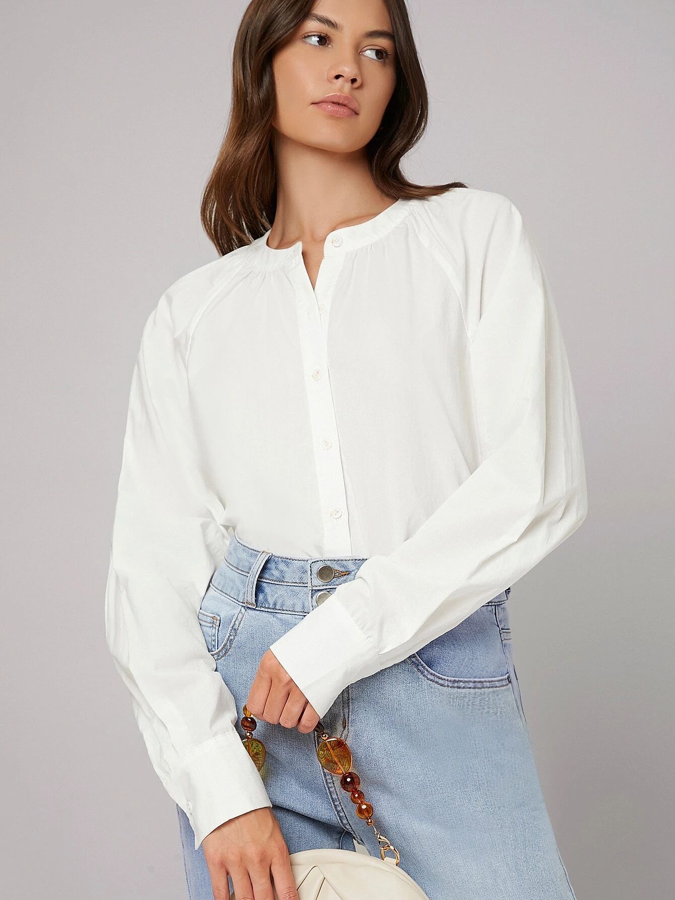 SHEIN BASICS Button Through High Low Blouse | SHEIN