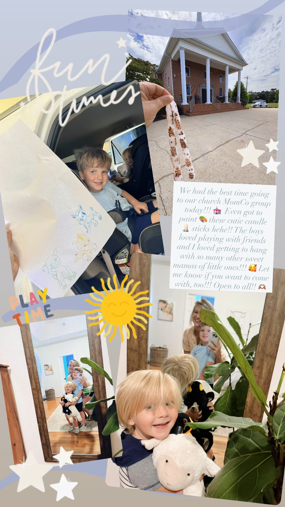 We had the best time going to our church MomCo group today!!! 💒  Even got to paint 🎨 these cutie candle 🕯️ sticks hehe!! The boys loved playing with friends and I loved getting to hang with so many other sweet mamas of little ones!!! 🥰 Let me know if you want to come with, too!!! Open to all!! 🫶🏽