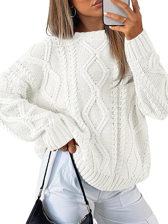 Trendy Queen Women's Oversized Cable Knit Crewneck Sweaters | Amazon (US)