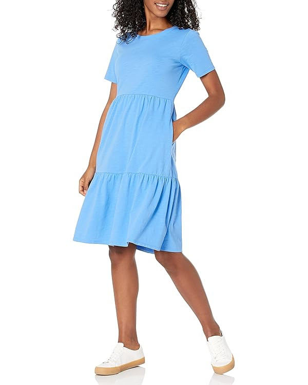 Amazon Essentials Women's Short-Sleeve Crewneck Tiered Dress | Amazon (US)